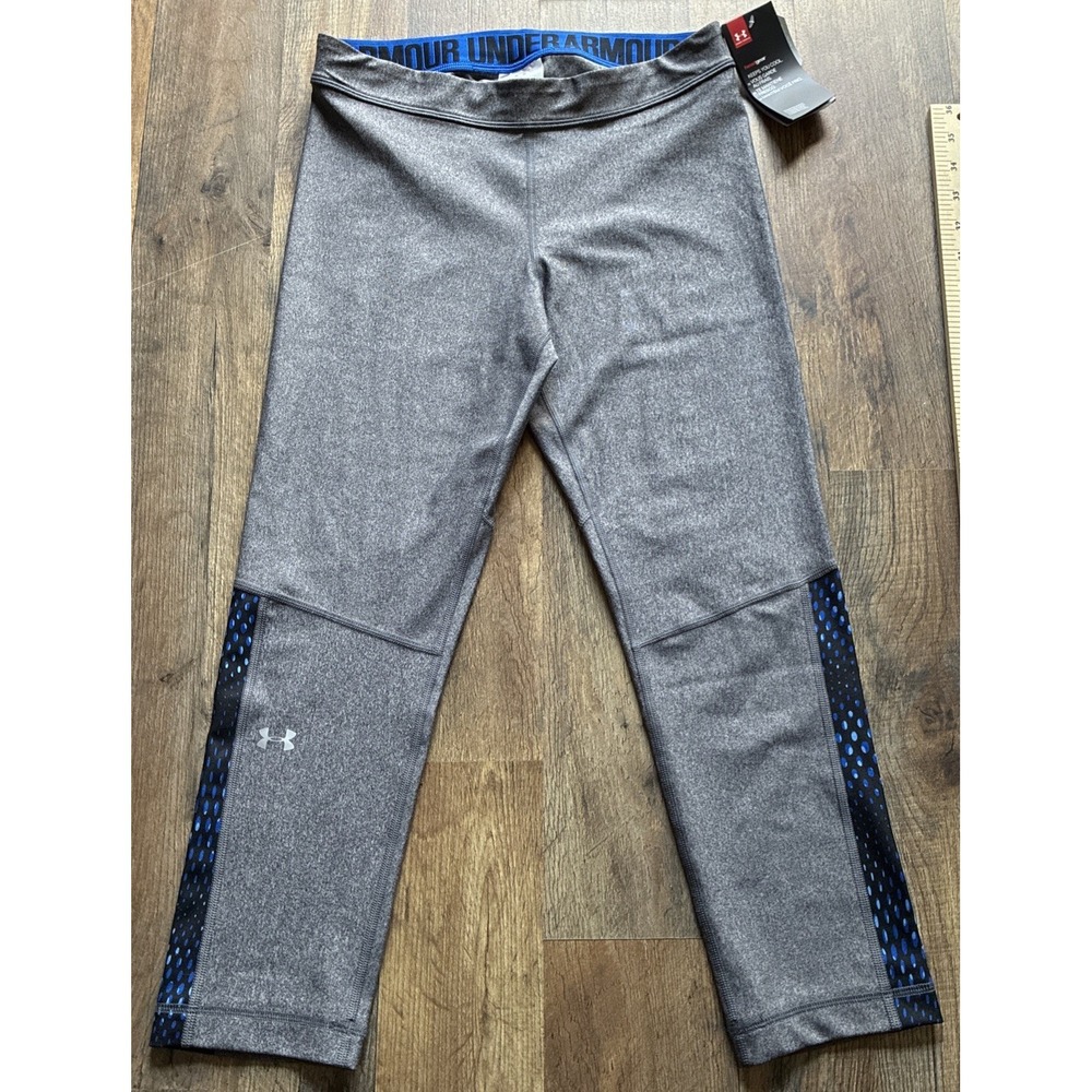 Under Armour Ladies Gray/Blue Cropped Heat Gear Leggings - Size Medium NEW